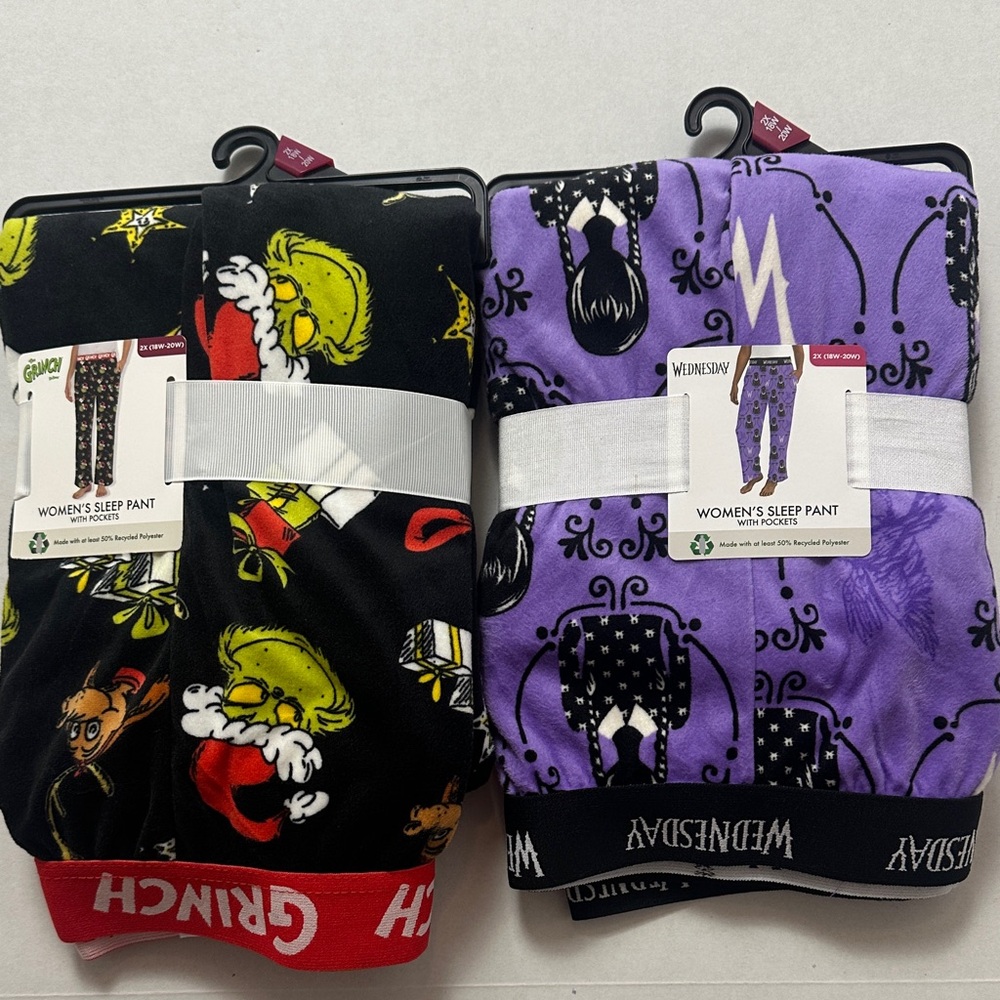 Grinch & Wednesday Women's Fleece Sleep Pants - Black, Purple